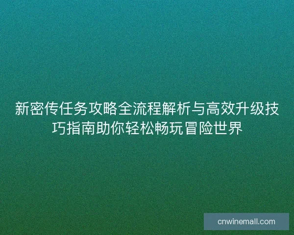 新密传任务攻略全流程解析与高效升级技巧指南助你轻松畅玩冒险世界