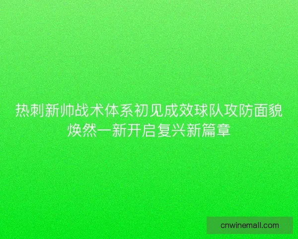 热刺新帅战术体系初见成效球队攻防面貌焕然一新开启复兴新篇章
